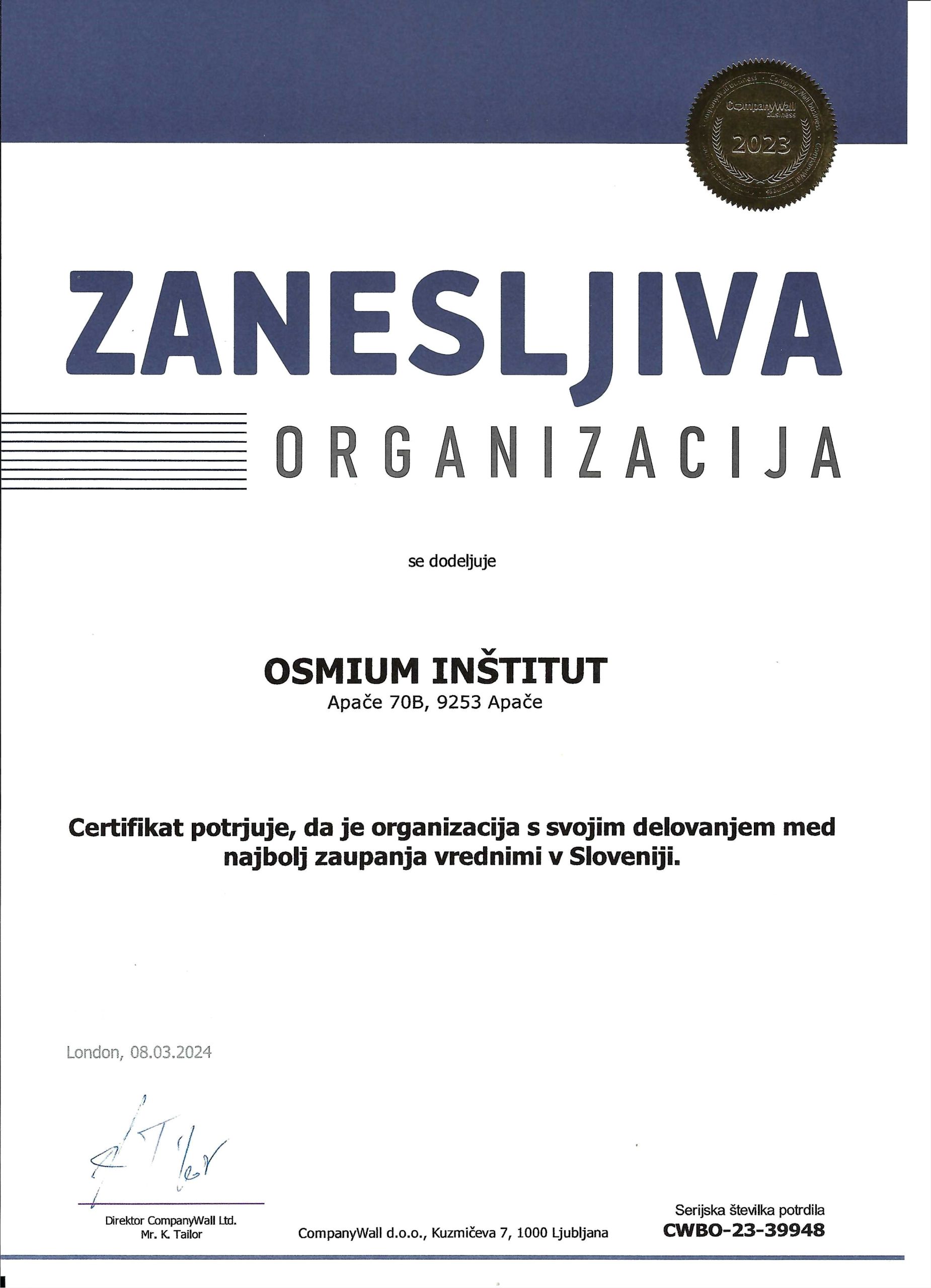 zanesljive organizacije